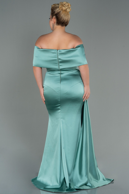 Robe Grande Taille Satin Longue Menthe ABU2873