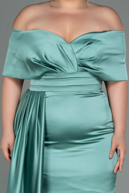 Robe Grande Taille Satin Longue Menthe ABU2873