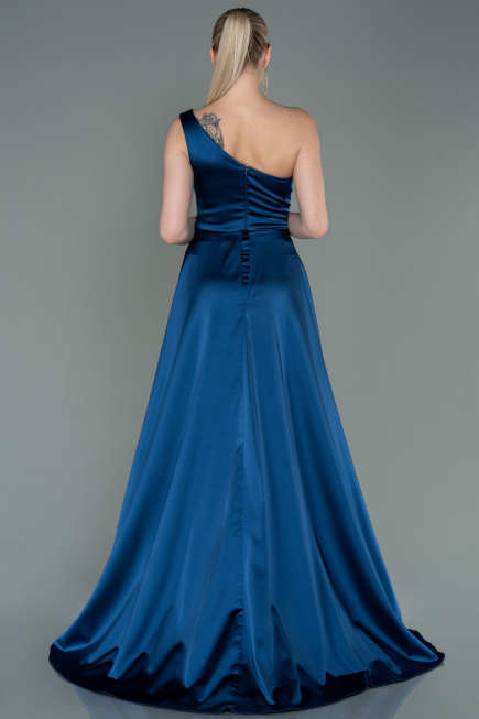 Robe de Soirée Longue Satin Bleu Marine ABU2933