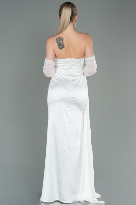 Robe de Soirée Longue Satin Blanc ABU3175