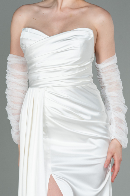 Robe de Soirée Longue Satin Blanc ABU3175