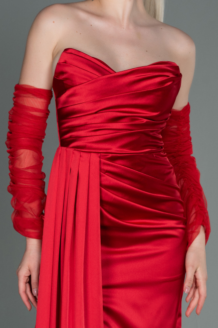 Robe de Soirée Longue Satin Rouge ABU3175