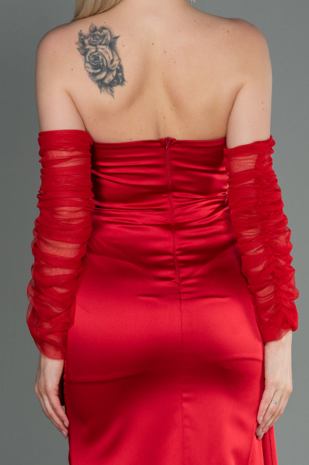 Robe de Soirée Longue Satin Rouge ABU3175