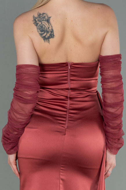 Robe de Soirée Longue Satin Marron Clair ABU3175
