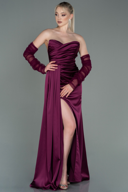 Robe de Soirée Longue Satin Couleur Cerise ABU3175