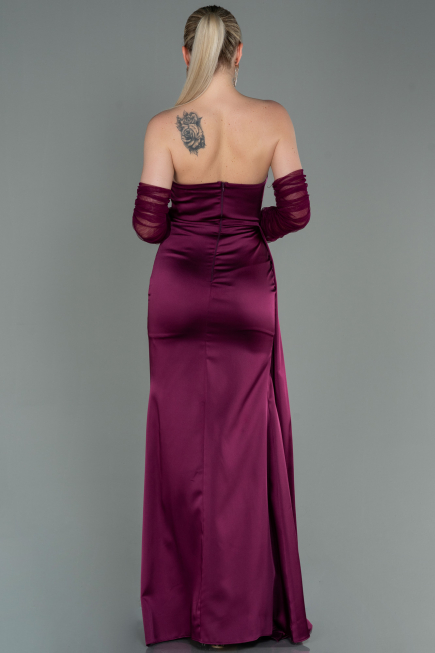 Robe de Soirée Longue Satin Couleur Cerise ABU3175