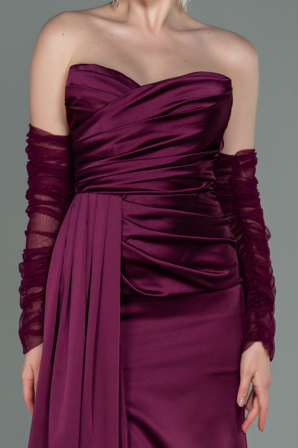 Robe de Soirée Longue Satin Couleur Cerise ABU3175