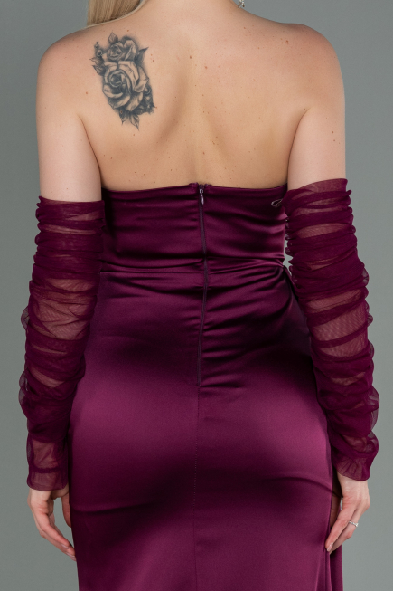 Robe de Soirée Longue Satin Couleur Cerise ABU3175