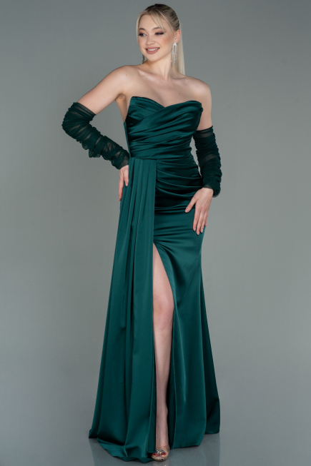 Robe de Soirée Longue Satin Émeraude ABU3175