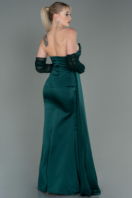 Robe de Soirée Longue Satin Émeraude ABU3175