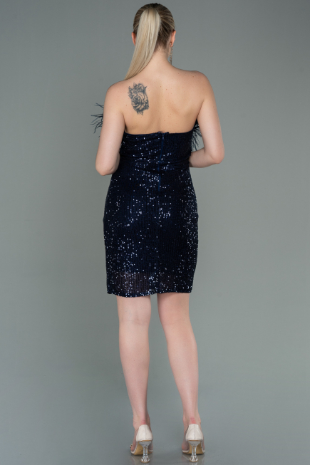 Robe de Cérémonie Courte Squameuse Bleu Marine ABU3176