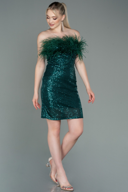 Robe de Cérémonie Courte Squameuse Émeraude ABU3176