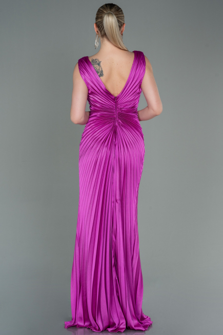 Robe de Soirée Longue Satin Fushia ABU3183