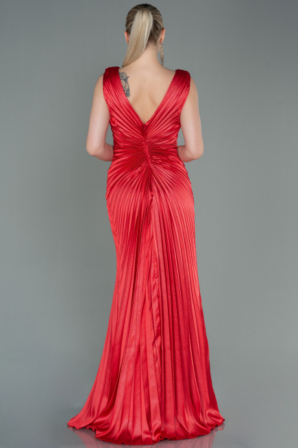 Robe de Soirée Longue Satin Rouge ABU3183