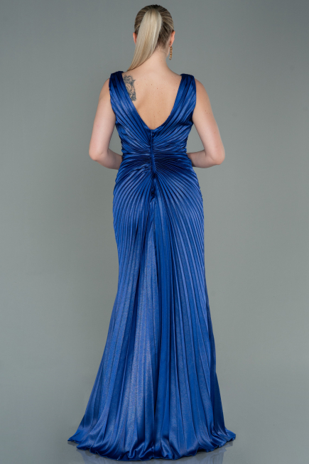 Robe de Soirée Longue Satin Bleu Saxe ABU3183