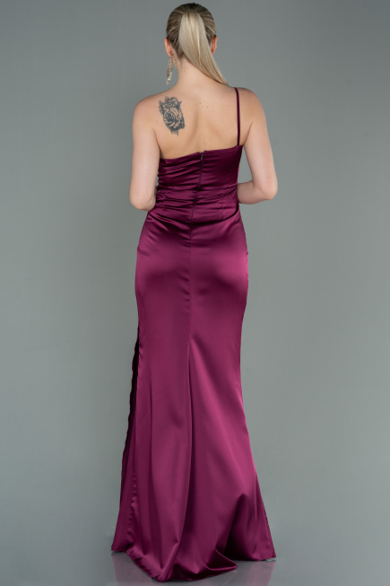 Robe De Fiançaille Satin Longue Couleur Cerise ABU3088