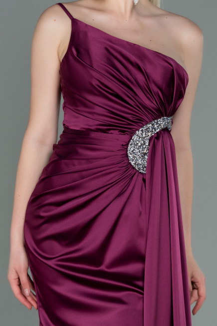 Robe De Fiançaille Satin Longue Couleur Cerise ABU3088