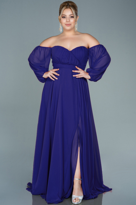 Robe De Soirée Grande Taille Longue Mousseline Violet ABU2597