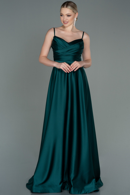 Robe de Soirée Longue Satin Émeraude ABU1601