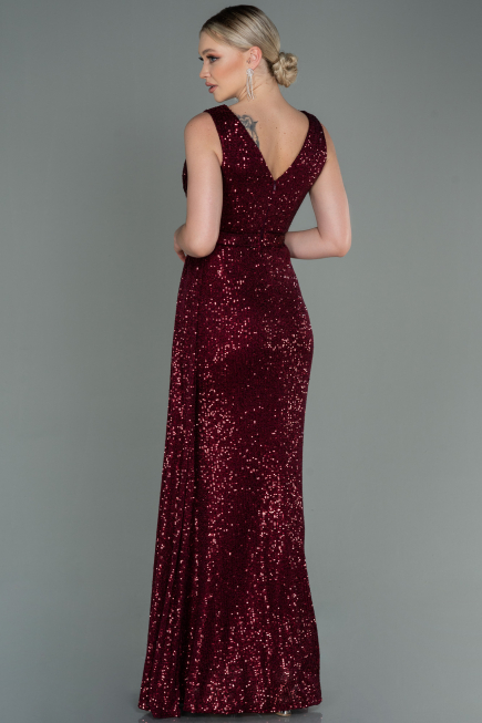 Robe de Soirée Longue Squameuse Rouge Bordeaux ABU3201