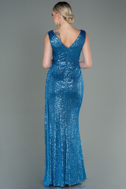 Robe de Soirée Longue Squameuse Indigo ABU3201