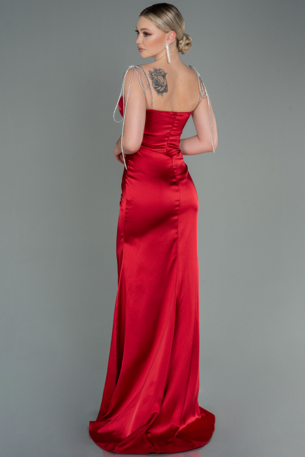 Robe de Soirée Longue Satin Rouge ABU3198