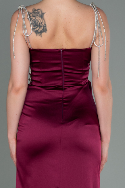 Robe de Soirée Longue Satin Prune ABU3198