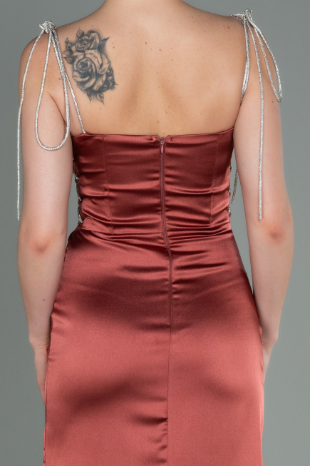 Robe de Soirée Longue Satin Marron Clair ABU3198