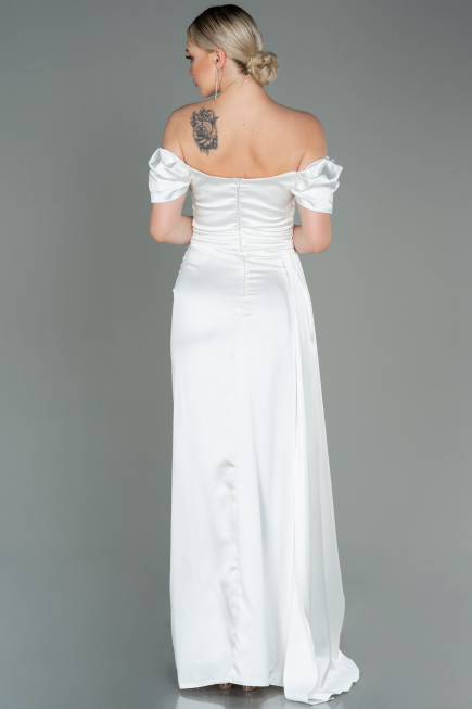 Robe de Fiançaille Satin Longue Blanc ABU1606