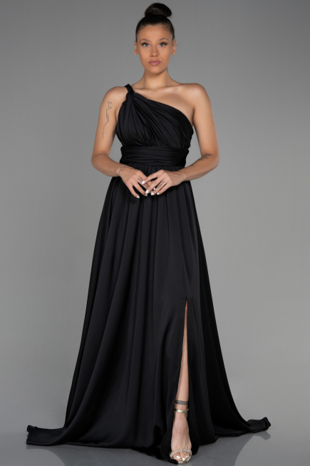 Robe de Soirée Longue Mousseline Noir ABU3204