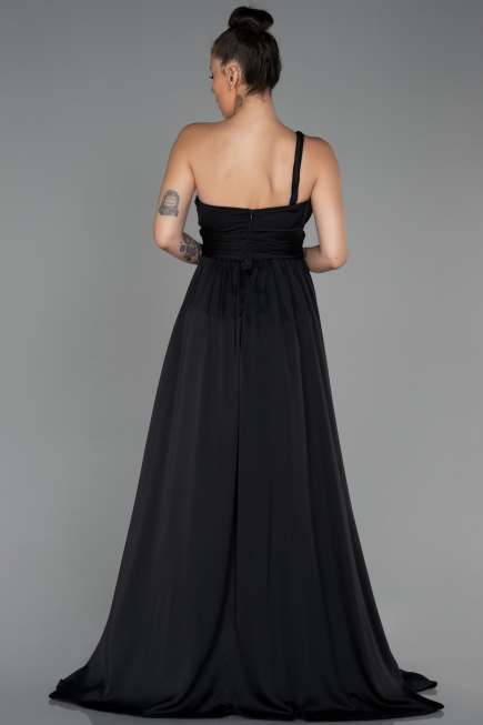 Robe de Soirée Longue Mousseline Noir ABU3204