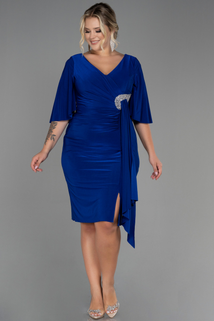 Robe de Soirée Grande Taille Midi Bleu Saxe ABK1801