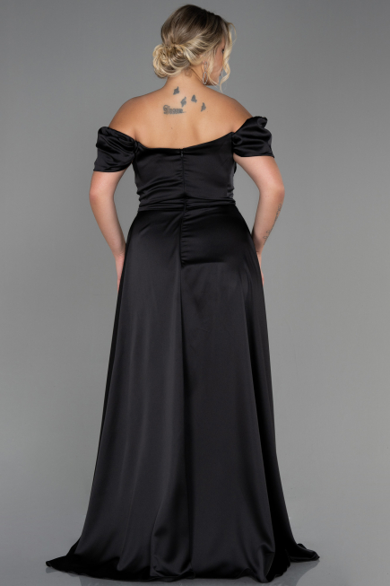 Robe De Soirée Grande Taille Satin Longue Noir ABU2923