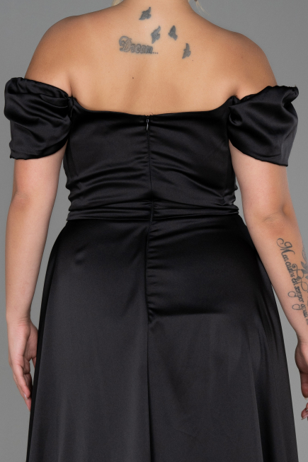 Robe De Soirée Grande Taille Satin Longue Noir ABU2923
