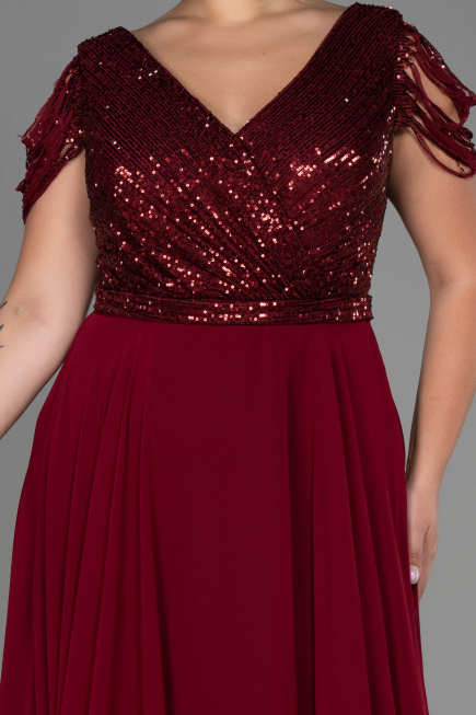 Robe De Soirée Grande Taille Longue Rouge Bordeaux ABU828