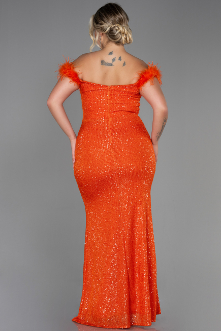 Robe de Soirée Grande Taille Longue Squameuse Orange ABU3193