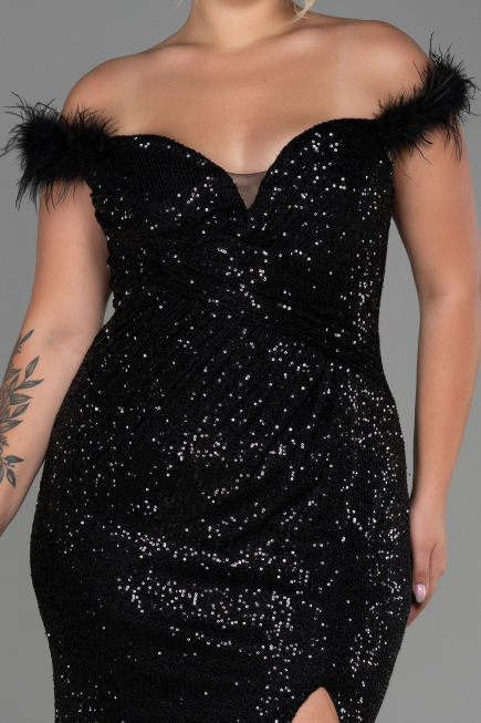 Robe de Soirée Grande Taille Longue Squameuse Noir ABU3193