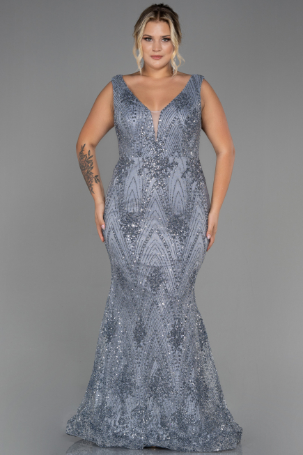 Robe de Soirée Grande Taille Longue Anthracite ABU3214
