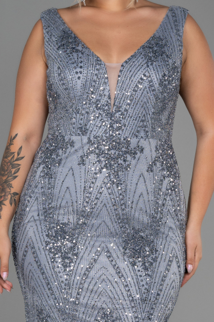 Robe de Soirée Grande Taille Longue Anthracite ABU3214