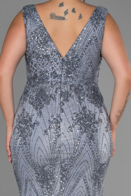 Robe de Soirée Grande Taille Longue Anthracite ABU3214