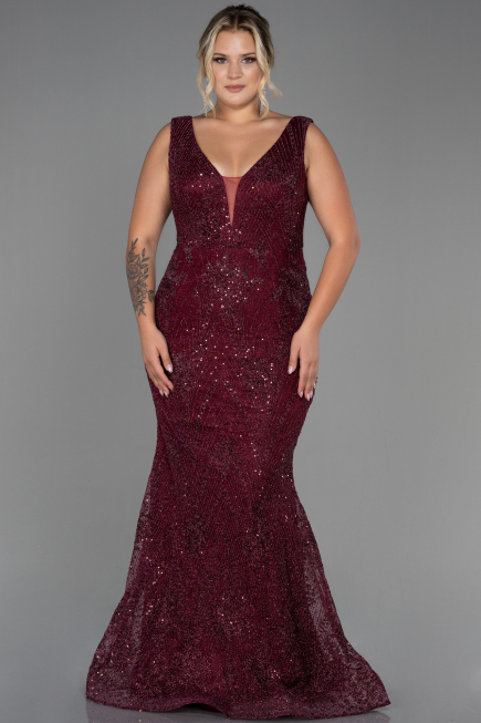Robe de Soirée Grande Taille Longue Rouge Bordeaux ABU3214