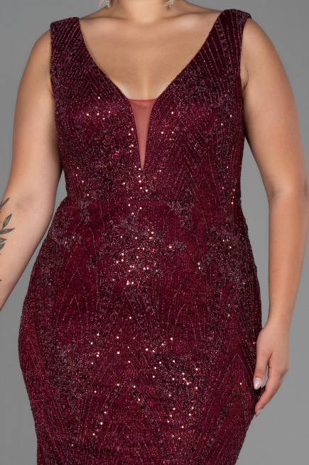 Robe de Soirée Grande Taille Longue Rouge Bordeaux ABU3214