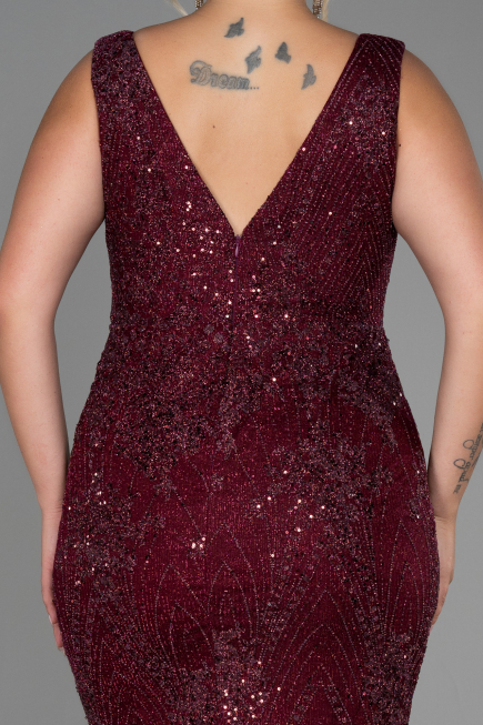 Robe de Soirée Grande Taille Longue Rouge Bordeaux ABU3214