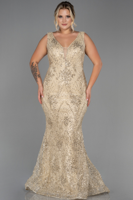 Robe de Soirée Grande Taille Longue Or ABU3214
