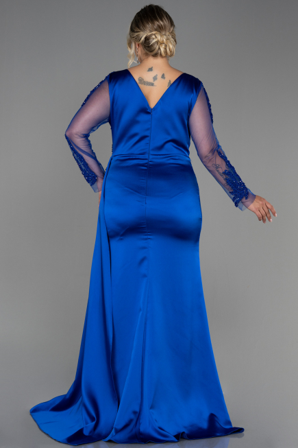 Robe de Soirée Grande Taille Longue Satin Bleu Saxe ABU3223