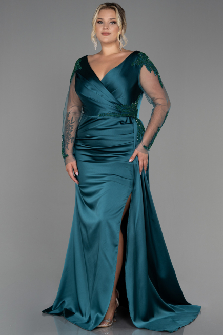 Robe de Soirée Grande Taille Longue Satin Émeraude ABU3223