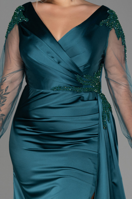 Robe de Soirée Grande Taille Longue Satin Émeraude ABU3223