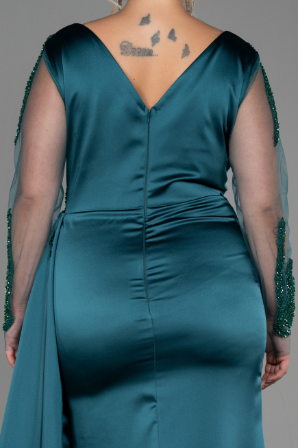 Robe de Soirée Grande Taille Longue Satin Émeraude ABU3223