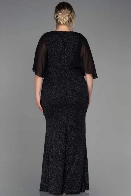 Robe De Soirée Grande Taille Longue Noir-Argent ABU2857