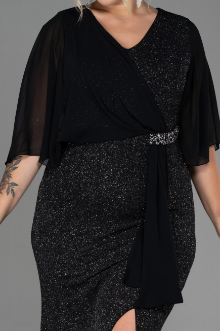 Robe De Soirée Grande Taille Longue Noir-Argent ABU2857